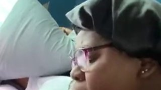 Aunt caught me jerking off and came to my room to suck my big black cock