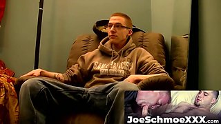 JoeSchmoeXXX.com - Nerdy looking amateur dude with glasses strips and jerks off his cock