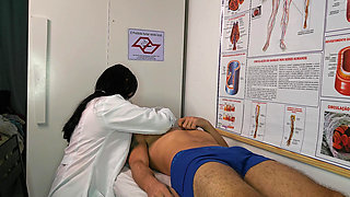 Nurse gets excited when she sees her patient's erection