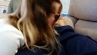Blonde Babe's Clothes Ruined by Extreme Bukkake Before Work