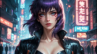 Cyberpunk cyborg girl having fun