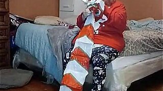 Nurse Vicki Blows up Huge Candy Cany for Santa!