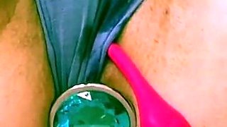 Pretty purple panties gets soaked when baby-girl thinks of sugar-daddy