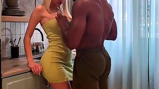 Voluptuous blonde beauty bends over for big black cock