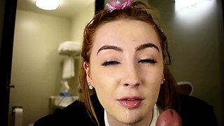 POV blowjob with a redhead schoolgirl