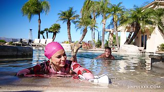 Poolside pussy licking with Scarlett Alexis and Codey Steele