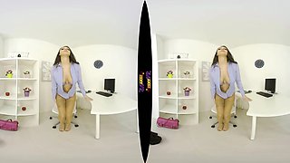 Leggy Brunette - Busty British Brunette Solo Striptease In The Office