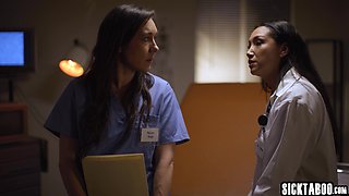 Steamy mom lesbians making out on duty