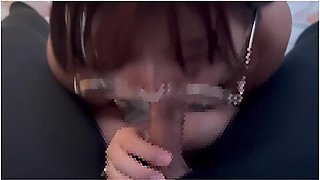 Girl With Glasses Doing A Blowjob While Making Erotic Sounds And Getting A Lot Of Sperm