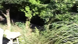 Muscled French chicks enjoying anal threesome by the pool