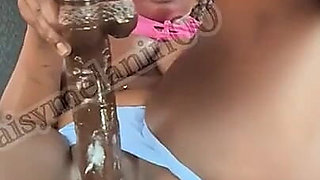Big Butt Horny Girl Rides Dildo with Her Wet Cream Dripping Pussy Close up.
