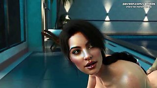 Busty Teen Babe Rides Huge Cock by Pool - Swallows Cum in 3D Hentai Animation
