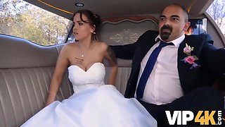 Fabulous bride is anxiously throating fuckpole in a wedding limo and even getting her cock-squeezing bum ravaged