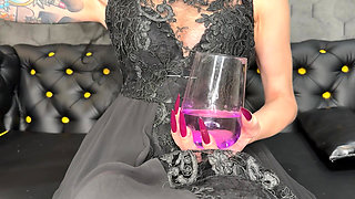 Dark Purple Long Nails, Claws, Long Flexible Fingers and Evening Lace Long Dress on Me