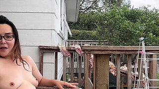 Korean teen model naked outside in the garden showing off sexy body