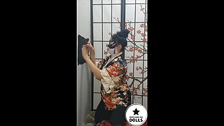 Geisha Cosplay with My Asian Japanese Wife Gloryhole Cumshot with Backstage Tit Fuck