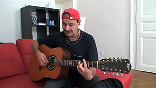 Hot blonde teen gets fucked legs in the air by her guitar teacher