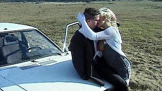 A Big Boobed Blonde French Bride Takes Dick in the Ass in the Car
