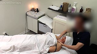 Beautiful brunette caught fucking on hidden cam massage