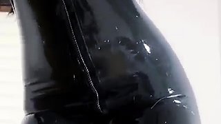 Latex slut solo anal masturbation