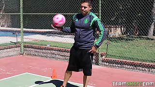 Cute athletic babe lets her coach fuck her tight pussy