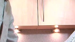 Carmel Cox, brunette MILF on heels & Sam Bourne, nasty boy in the kitchen fuck