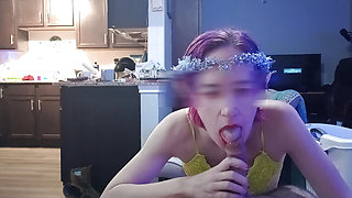 Sexy Cyber Elf gives amazing blowjob, gets fucked & dominated hard by big cock, and creampied (close up, POV)