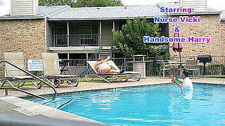 BBW Nurse Vicki and Handsome Harry in Pool Battle
