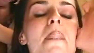 Three Young Sluts Fucked and Cummed in Mouth by Three Monster Black and White Cocks