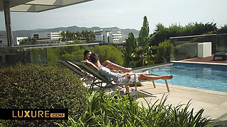 Poolside threesome with Clara Mia and Popiense Mary