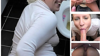 German Amateur Blonde Slut Sloppy Blowjob and Pissing Cum Facial POV