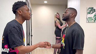 Blonde MILF in Stockings Gets Rough with Two Black Studs