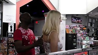 Lascivious blonde taking on big black cock gloryhole style