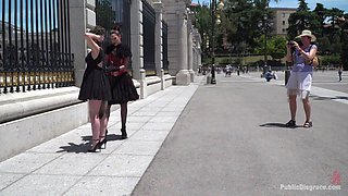 Mistress Silvia Rubi spanks naughty chick with fur anal plug in public