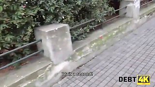 Debt4k. bitchy teenager wifey cheats on husband for cash in front of him