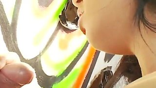 Hot girl with big tits sucks a cock
