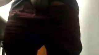 Brazilian Daddy Strokes His Big Uncut Cock at Work