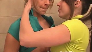 Fresh lesbian teenies pussy licking with milk