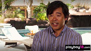 Naked cougar and teenagers waxing a Ferrari