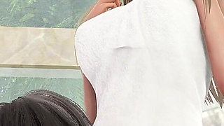 Pussy Lick in Bath for a Hot Girl with Big Tits Close up 3D Animation Porn