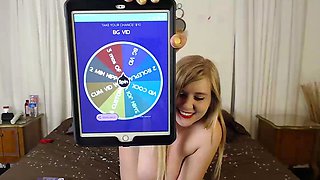 Non stop blonde with big boobs cock jerks off on the bed