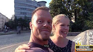 Pulled inked blonde rides strangers cock