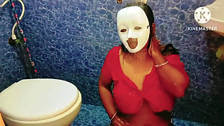 Desi Horny Girl Bathing in a Seductive Way with Saree and Red Blouse - Must See Full Video