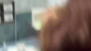 Slim teen got pounded in standing, in a public restroom POV