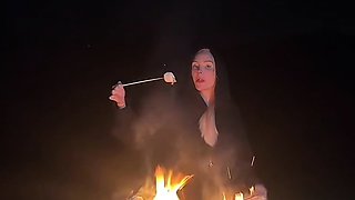 Amy Rose Sucks Cock By The Campfire In Black Hoodie