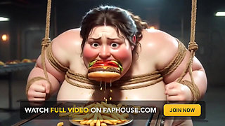 Tied up SSBBW Eats Massive Meal While Kneeling - Belly Stuffing