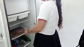 Amateur anal sex in the kitchen after school