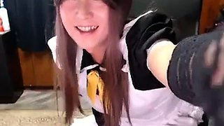 Asian Crossdresser Jerks Off in Costume