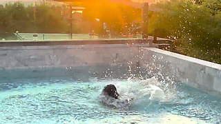 Monika Fox Blowjob, Rimming and Golden Shower in Pool Against Sunset