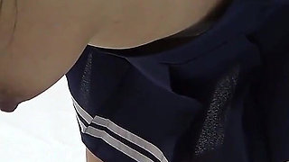 Apron-style Student Uniform, Miniskirt, White G-string Panties and White Socks, Slender Japanese Girl Cleaning Her Apartment